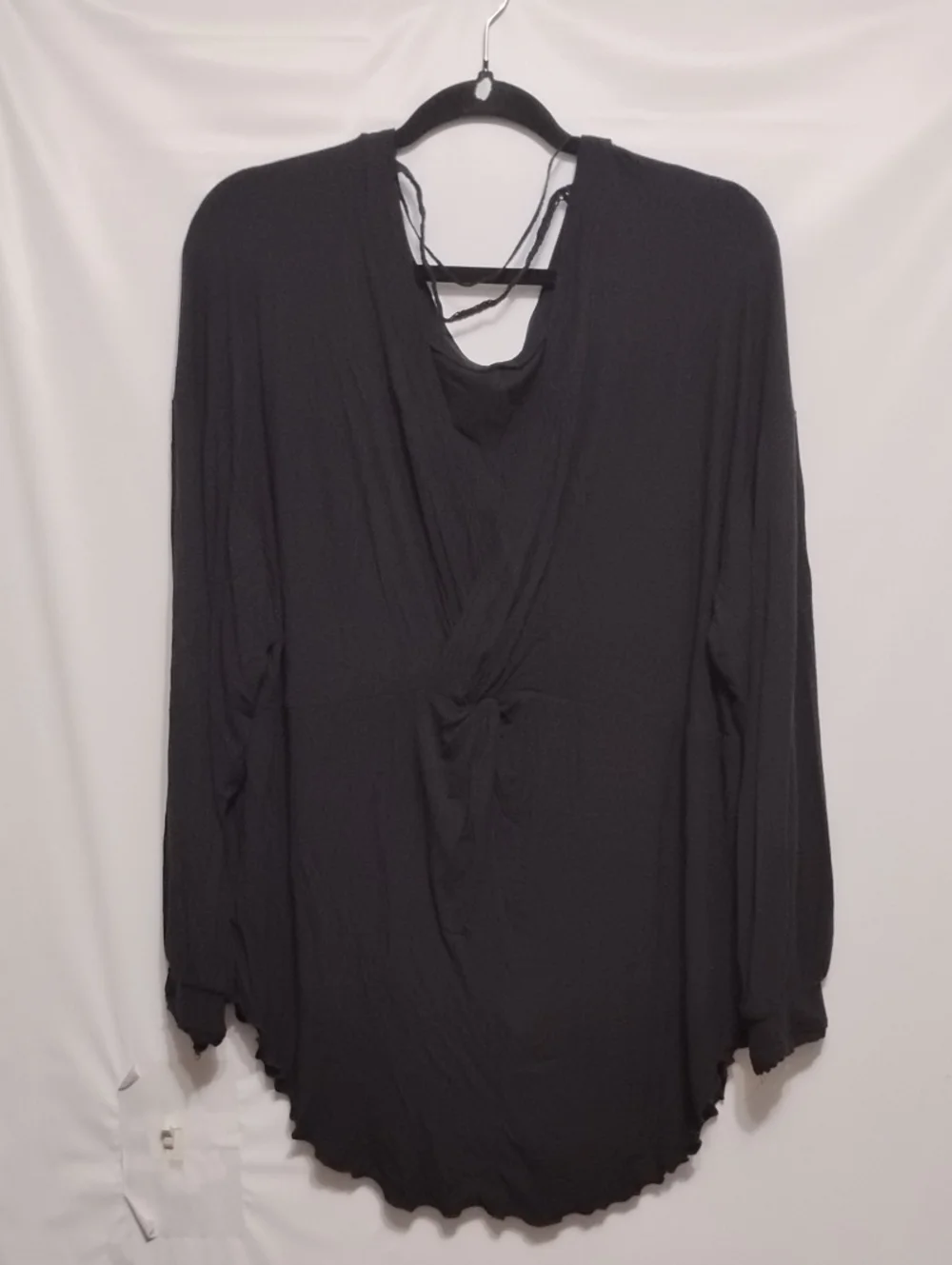 Free People Black Long Sleeve Draped V-Neck BohoTop